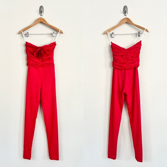 MAYGEL CORONEL Matuna Rosette Ruched Strapless Jumpsuit in Red - Picture 5 of 7
